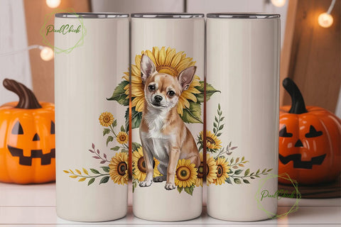 Chihuahua Sunflower 20oz Tumbler Wrap Sublimation PixelChick 