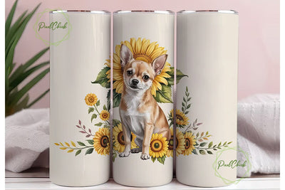 Chihuahua Sunflower 20oz Tumbler Wrap Sublimation PixelChick 