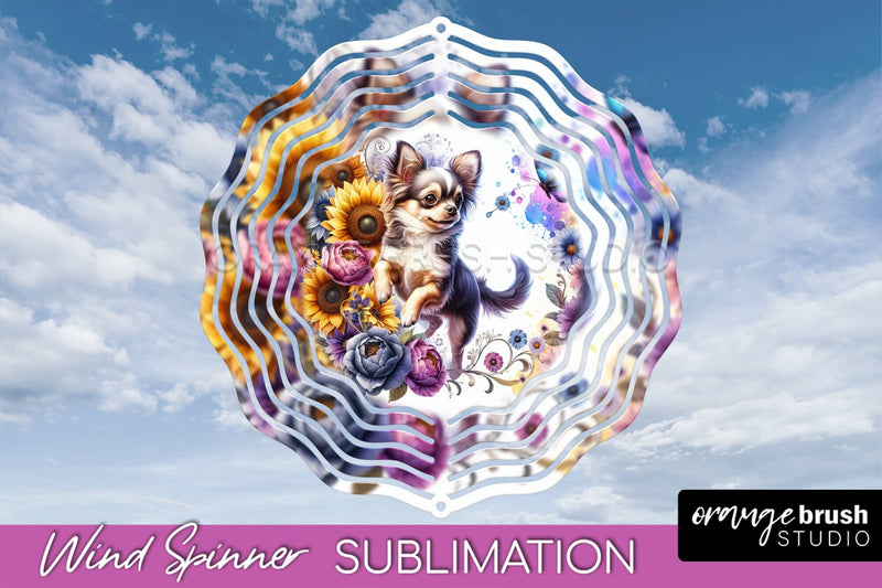 Chihuahua Wind Spinner, Dog Mom Floral Wind Spinner Sublimation Sublimation OrangeBrushStudio 