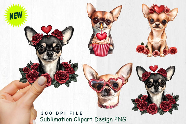 Chihuahua with Heart Crown and Roses Clipart Sublimation Regulrcrative 