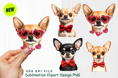 Chihuahua with Red Bow Tie and Floating Hearts Clipart Sublimation Regulrcrative 