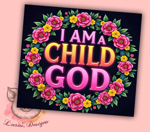 Child Of God, Christian Tumbler, Inspirational Design, Floral Cup, Bible Faith, Faith Sublimation, 20oz Tumbler Sublimation Lara' s Designs 