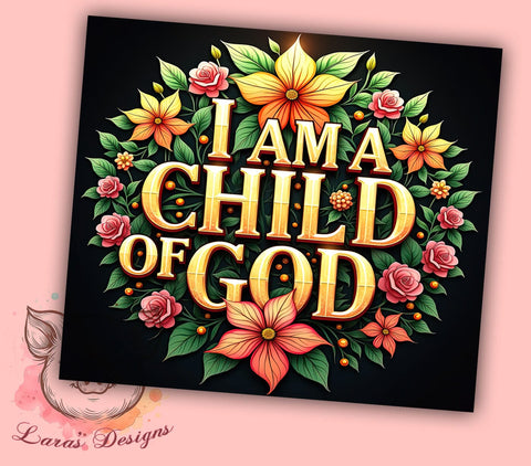 Child Of God, Christian Tumbler, Inspirational Design, Floral Cup, Bible Faith, Faith Sublimation, 20oz Tumbler Sublimation Lara' s Designs 