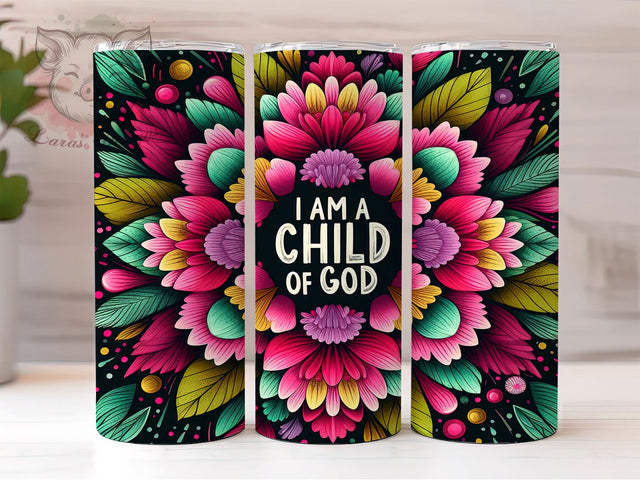 Child Of God, Christian Tumbler, Inspirational Design, Floral Cup, Bible Faith, Faith Sublimation, 20oz Tumbler Sublimation Lara' s Designs 