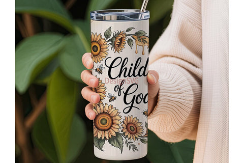 Child of God Floral Tumbler Wrap Sublimation DesignSVG 