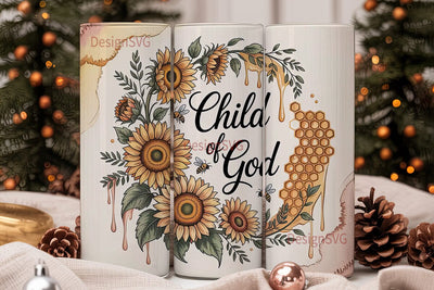 Child of God Floral Tumbler Wrap Sublimation DesignSVG 