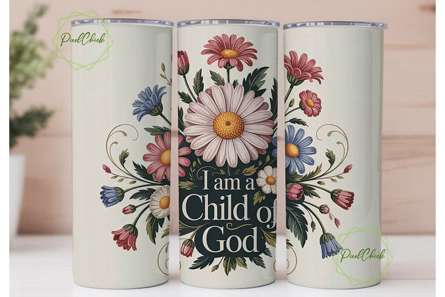 Child of God Floral Tumbler Wrap Sublimation PixelChick 