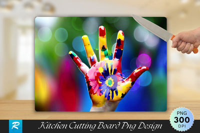 Child Painted Hands Background Cutting Board Sublimation Regulrcrative 