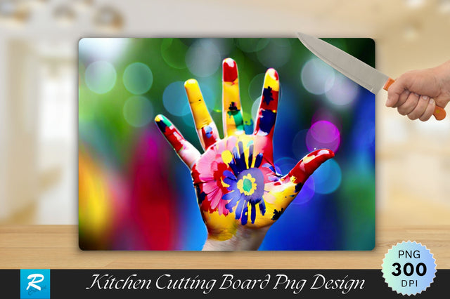 Child Painted Hands Background Cutting Board Sublimation Regulrcrative 