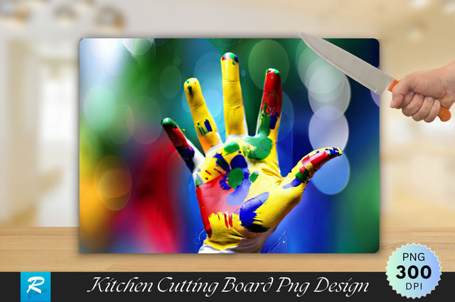 Child Painted Hands Background Cutting Board Sublimation Regulrcrative 