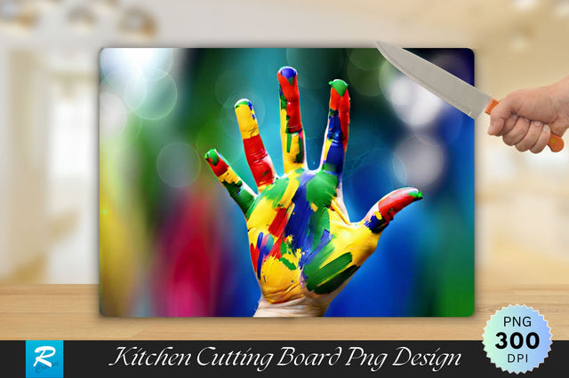 Child Painted Hands Background Cutting Board Sublimation Regulrcrative 
