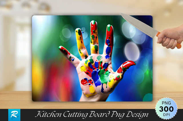 Child Painted Hands Background Cutting Board Sublimation Regulrcrative 