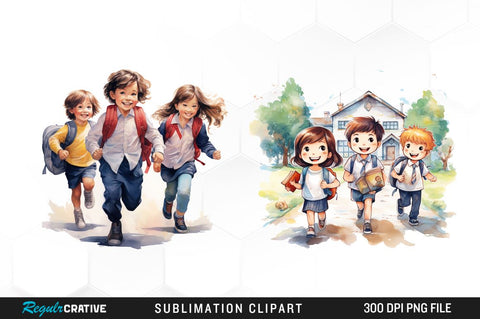Children Go to School Sublimation Clipart Bundle Sublimation Regulrcrative 