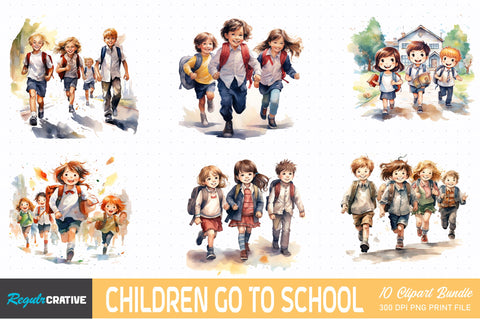 Children Go to School Sublimation Clipart Bundle Sublimation Regulrcrative 