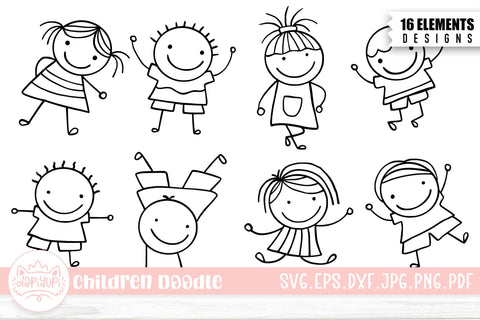 Children Hand-Drawn Outline SVG Cut File Bundle SVG dapiyupi store 