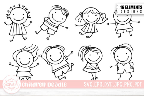 Children Hand-Drawn Outline SVG Cut File Bundle SVG dapiyupi store 