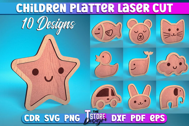 Children Platter Laser Cut | Platter Laser Cut Design | CNC Files SVG The T Store Design 