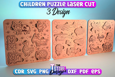 Children Puzzle Laser Cut Bundle | Baby Game Design | Wooden Design | CNC File SVG The T Store Design 