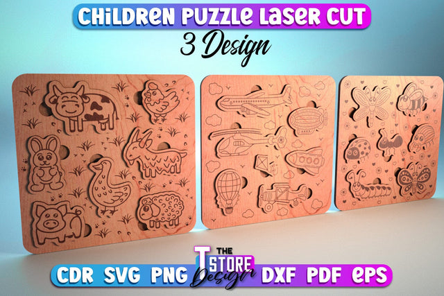 Children Puzzle Laser Cut Bundle | Baby Game Design | Wooden Design | CNC File SVG The T Store Design 