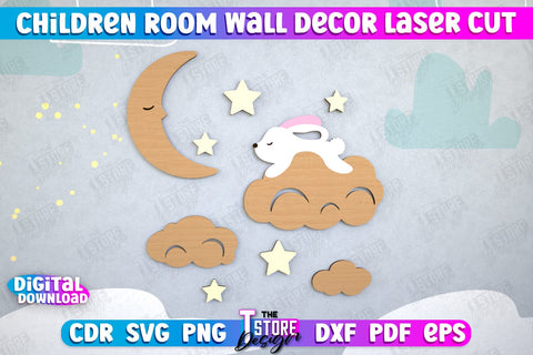 Children Room Wall Decor Laser Cut Bundle, Home Decor, Kids Laser Cut SVG The T Store Design 