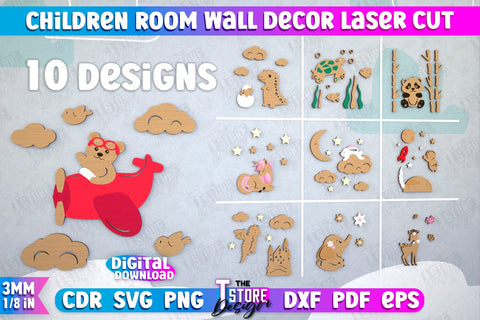 Children Room Wall Decor Laser Cut Bundle, Home Decor, Kids Laser Cut SVG The T Store Design 