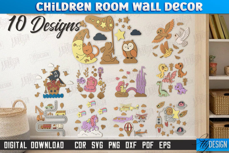 Children Room Wall Décor Laser Cut Bundle | Nursery Décor | Kids Room | CNC Files SVG Fly Design 