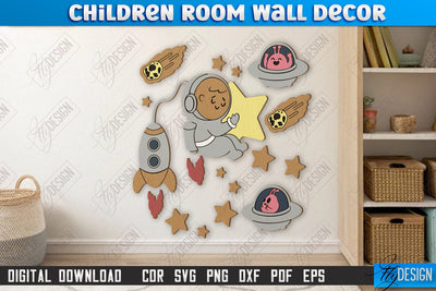 Children Room Wall Décor Laser Cut | Nursery Décor | Kids Room | Astronaut | CNC File SVG Fly Design 