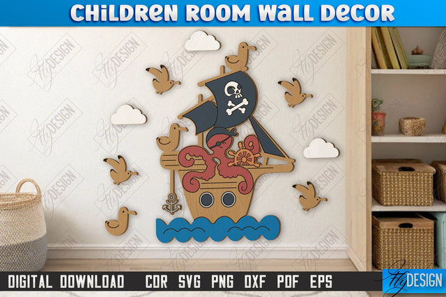 Children Room Wall Décor Laser Cut | Nursery Décor | Kids Room | Pirates | CNC File SVG Fly Design 