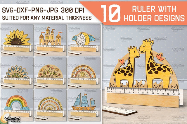 Children School Rulers Laser Cut Bundle. Wooden Rulers SVG SVG Evgenyia Guschina 