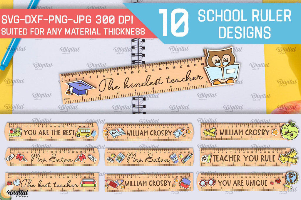 Children School Rulers Laser Cut Bundle. Wooden Rulers SVG - So Fontsy