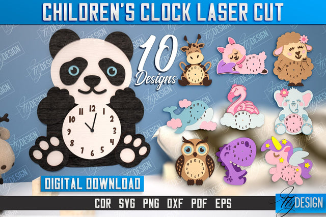 Children’s Clock Laser Cut Design Bundle, Kids Room Wall Decoration, Nursery Wall Decor SVG Fly Design 