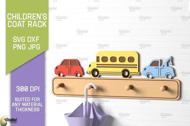 Children's Coat Rack Laser Cut. 3D Wooden Wall Hanging SVG SVG Evgenyia Guschina 