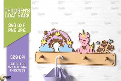 Children's Coat Rack Laser Cut. 3D Wooden Wall Hanging SVG SVG Evgenyia Guschina 