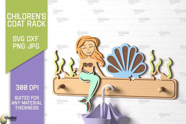 Children's Coat Rack Laser Cut. 3D Wooden Wall Hanging SVG SVG Evgenyia Guschina 