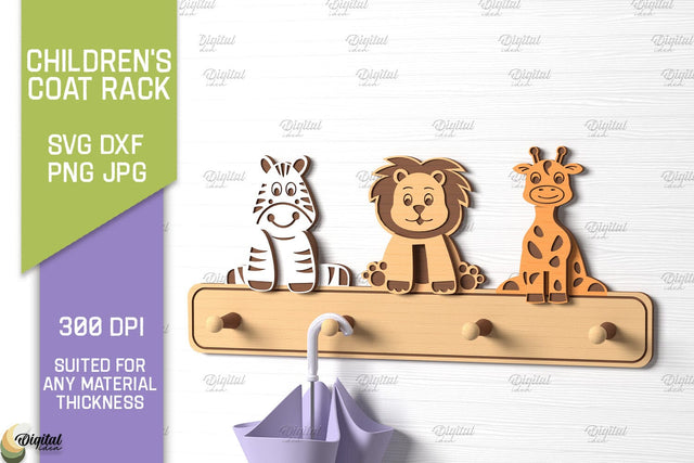 Children's Coat Rack Laser Cut. 3D Wooden Wall Hanging SVG SVG Evgenyia Guschina 