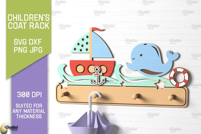 Children's Coat Rack Laser Cut. 3D Wooden Wall Hanging SVG SVG Evgenyia Guschina 
