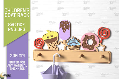 Children's Coat Rack Laser Cut. 3D Wooden Wall Hanging SVG SVG Evgenyia Guschina 