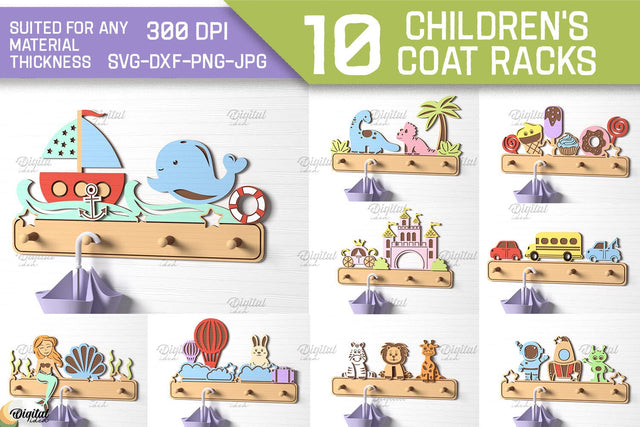 Children's Coat Rack Laser Cut Bundle. 3D Wooden Wall Hanging SVG SVG Evgenyia Guschina 
