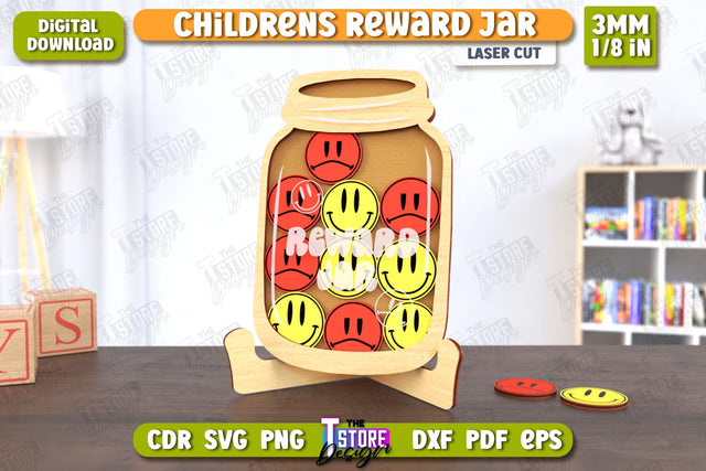 Children’s Reward Jar Laser Cut | Classroom Reward Jar | Good Behavior Jar | Kindness Jar | CNC File SVG The T Store Design 