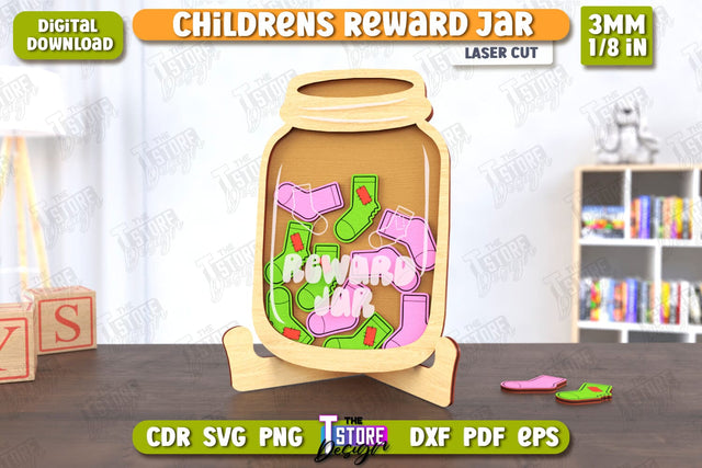 Children’s Reward Jar Laser Cut | Classroom Reward Jar | Good Behavior Jar | Kindness Jar | CNC File SVG The T Store Design 