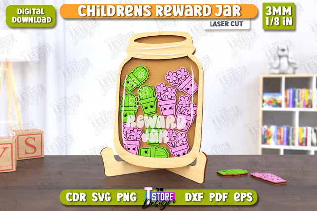 Children’s Reward Jar Laser Cut | Classroom Reward Jar | Good Behavior Jar | Kindness Jar | CNC File SVG The T Store Design 