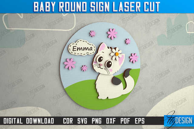 Children's Room Sign | Door Round Sign | Personalized Nursery Sign | Cat Design | Signboard | CNC File SVG Fly Design 