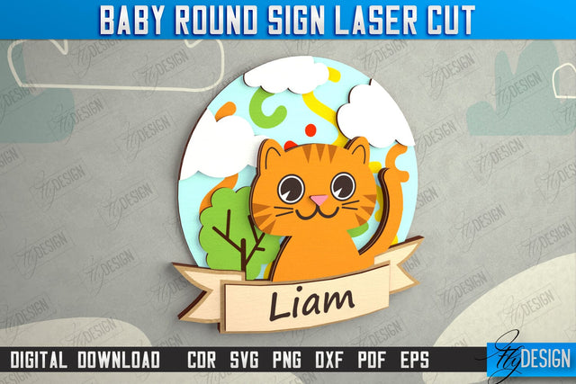 Children's Room Sign | Door Round Sign | Personalized Nursery Sign | Cat Design | Signboard | CNC File SVG Fly Design 