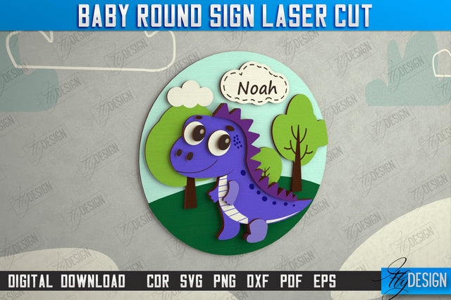 Children's Room Sign | Door Round Sign | Personalized Nursery Sign | Dino Design | Signboard | CNC File SVG Fly Design 