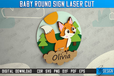 Children's Room Sign | Door Round Sign | Personalized Nursery Sign | Fox Design | Signboard | CNC File SVG Fly Design 