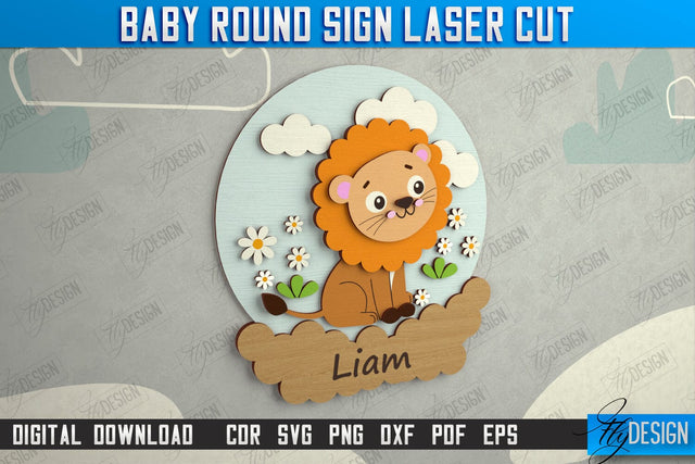 Children's Room Sign | Door Round Sign | Personalized Nursery Sign | Lion Design | Signboard | CNC File SVG Fly Design 