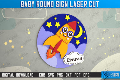 Children's Room Sign | Door Round Sign | Personalized Nursery Sign | Rocket Design | Signboard | CNC File SVG Fly Design 