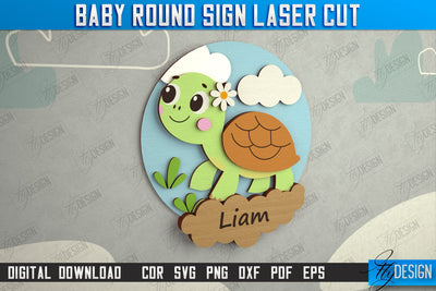 Children's Room Sign | Door Round Sign | Personalized Nursery Sign | Turtle Design | Signboard | CNC File SVG Fly Design 