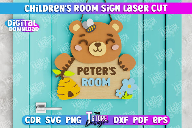 Children's Room Sign | Door Sign | Nursery Name Sign | Bear Design | CNC File SVG The T Store Design 
