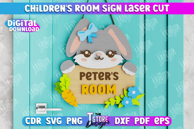 Children's Room Sign | Door Sign | Nursery Name Sign | Bunny Design | CNC File SVG The T Store Design 